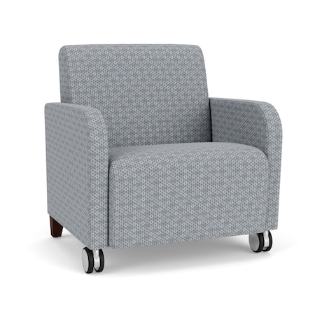 Lesro Siena Lounge Reception Wide Guest Chair with Front Casters, Walnut Wood Back Legs, RS Fog Upholstery SN1201